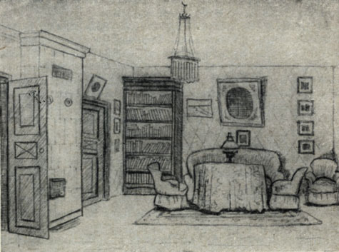 Кабинет А. П. Чехова. Рисунок М. П. Чехова. 1889 г